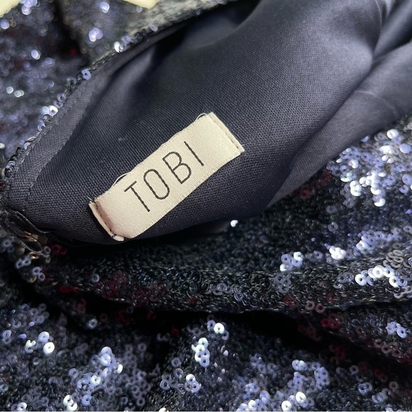 TOBI Navy Blue Sequin Glam Low Back Long Sleeve Party Cocktail Sexy Mini Dress - Picture 3 of 13